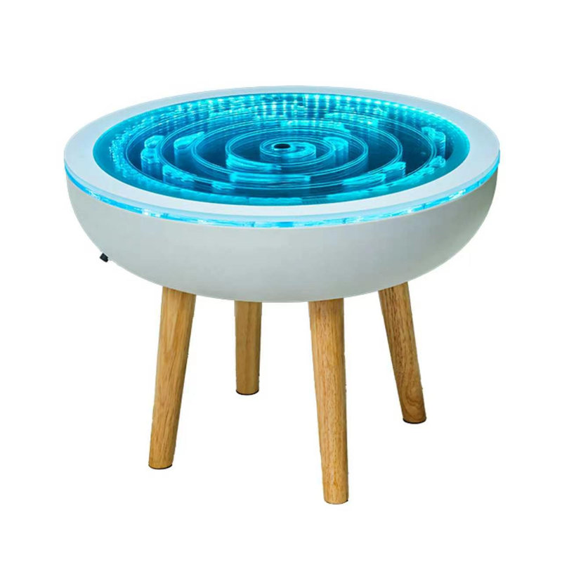 Table sensorielle à bulles avec lumières DEL à couleurs changeantes et télécommande, table interactive à bulles spirales avec taille et vitesse des bulles réglables, pieds en bois massif et design semi-circulaire pour salles sensorielles, salles de classe et maison