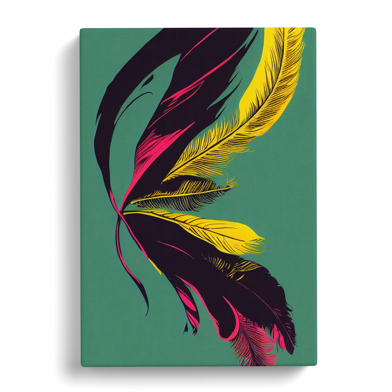 Colourful Feather No.4 - Print, Wrapped Canvas, 50cm H x 35cm W x 3cm D, No Matte