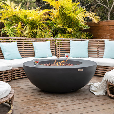 Lunar Bowl Outdoor Concrete Fire Pit 45,000 BTU - Includes Lava Rocks & PVC Cover