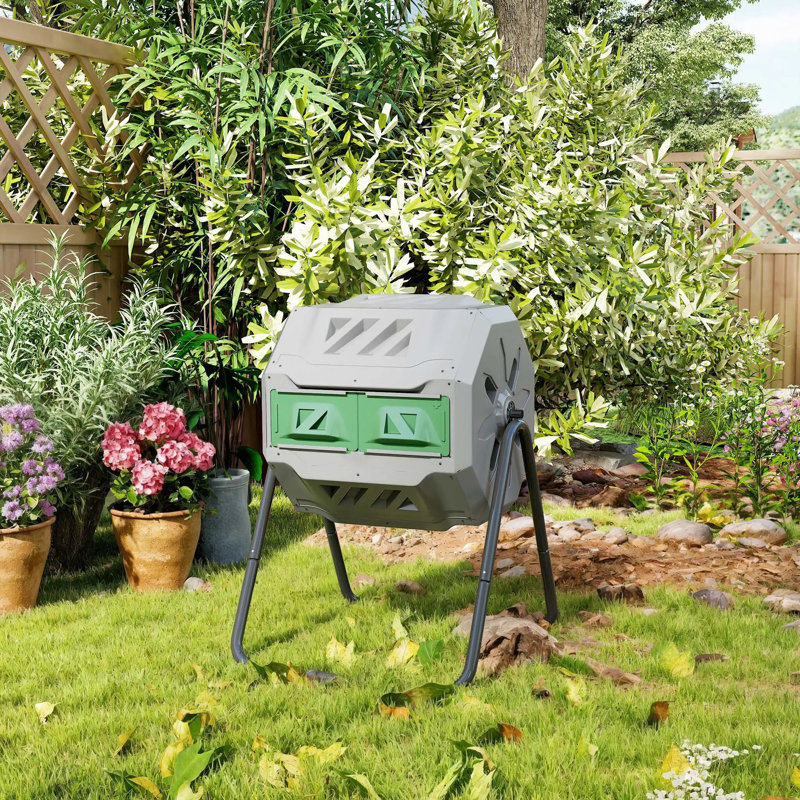Bac à compost 43 gallons à double chambre, composteur extérieur rotatif à 360 ° pour le recyclage des déchets alimentaires et de jardin, noir