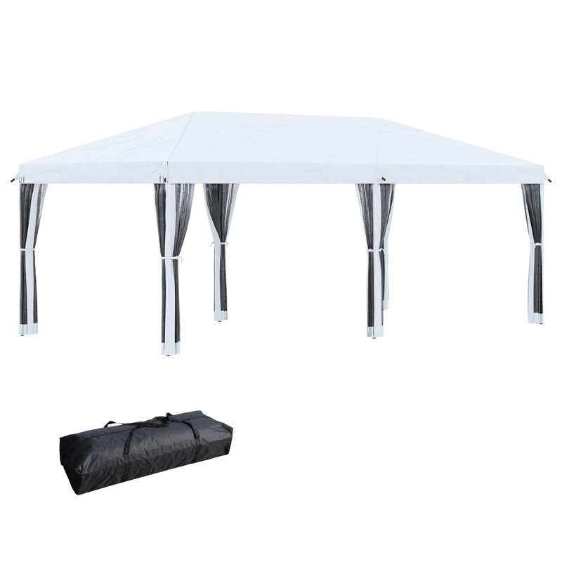 10' X 20' Pop Up Canopy Tent With Netting, Heavy Duty Instant Sun Shelter, Large Tents For Parties With Carry Bag For Outdoor, Garden, Patio, Beige