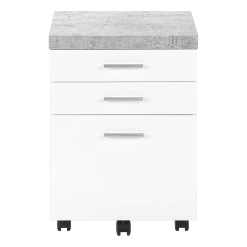 Contemporary Rolling Mobile File Cabinet with Storage Drawers and Printer Stand, Smooth and Cement Laminate Top, White