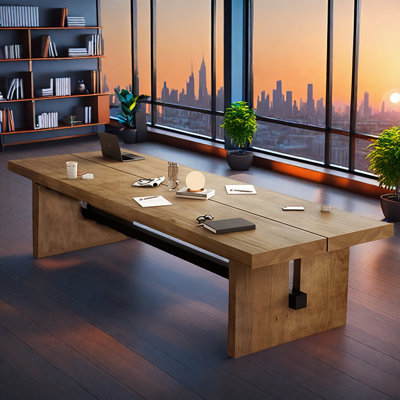 Solid wood home office desk, rectangular executive desk by Loon Peak
