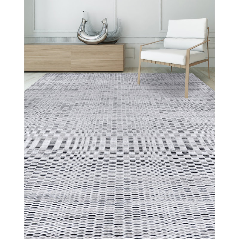 Hand-Knotted High-Quality Silver and Gray Area Rug, Rectangle 6' x 9'