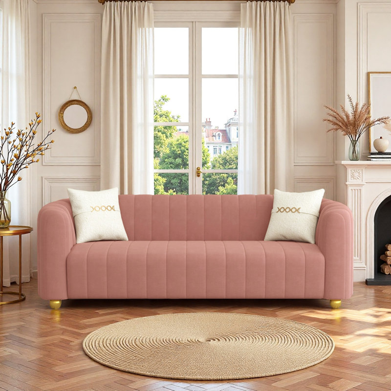 Upholstered 83.46'' Sofa, Pink