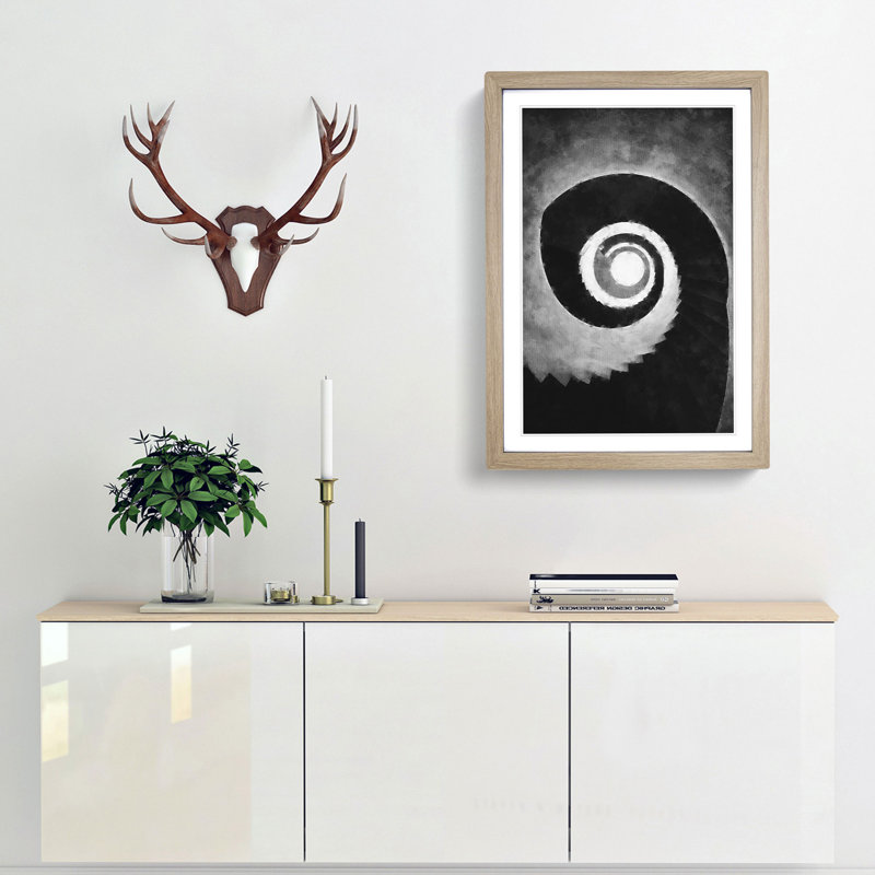 Spiral Staircase Abstract Painting - Framed Print, 63cm H x 45cm W x 2cm D, Oak Framed
