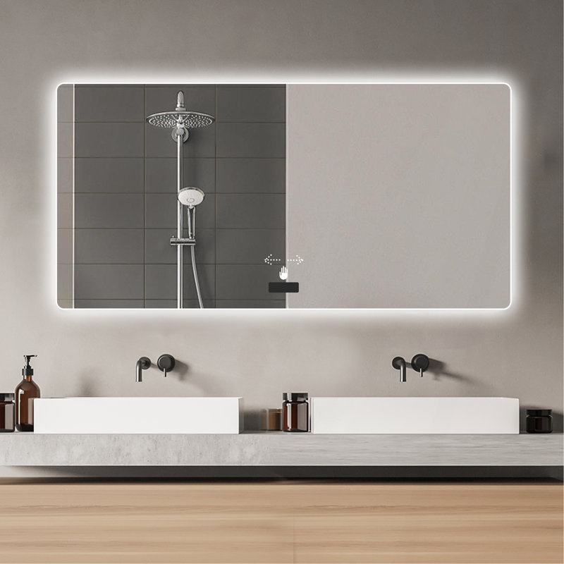 Miroir de salle de bain 48 po x 32 po avec lumière, miroir rétroéclairé à DEL, gradation tricolore, fonction antibuée, imperméable, capteur intelligent