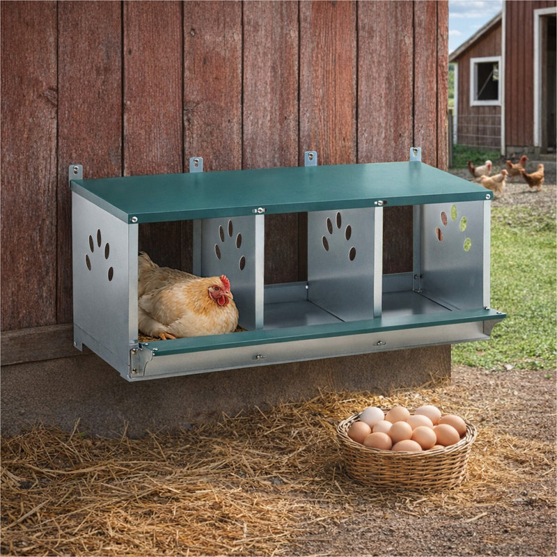 Boîte de nidification en métal pour poulet, boîte de nidification à 3 compartiments, boîte de nidification en acier galvanisé pour poules, facile à assembler