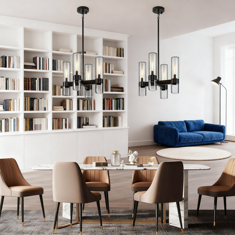 Lustre noir à 4 lumières avec abat-jour en verre pour salle à manger