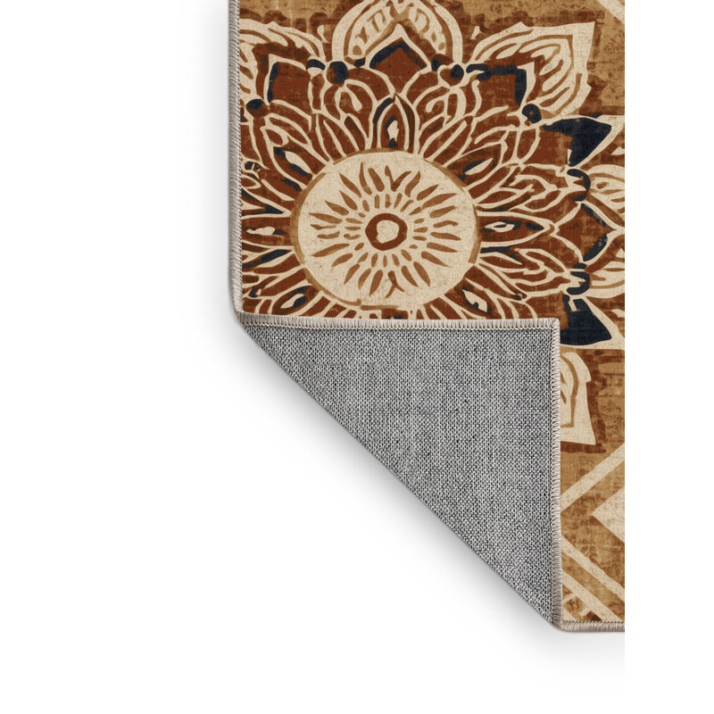 Tapis beige lavable à la machine à motif de blocs d'inspiration mondiale Roslindale, 8 x 12