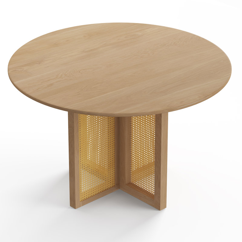 Natural Round Pedestal Dining Table with Cane Panels