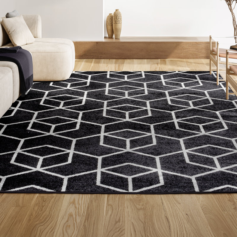 Tapis noir / blanc Mashawna, Rectangle 7 pi 9 po x 10 pi