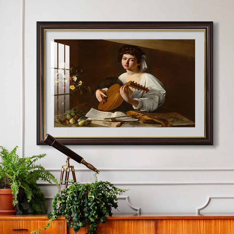Le Joueur de luth (Version de l'Ermitage), vers 1596 - Caravage - Estampe encadrée sur mesure, Noyer doré