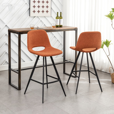 De 2 tabourets de comptoir de cuisine en tissu orange de 28,25 po avec dossier ergonomique et pieds en métal avec siège