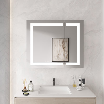 Hermosillo 36'' W 30'' H LED Medicine Cabinet with Mirror 2 Shelves LED Lighting
