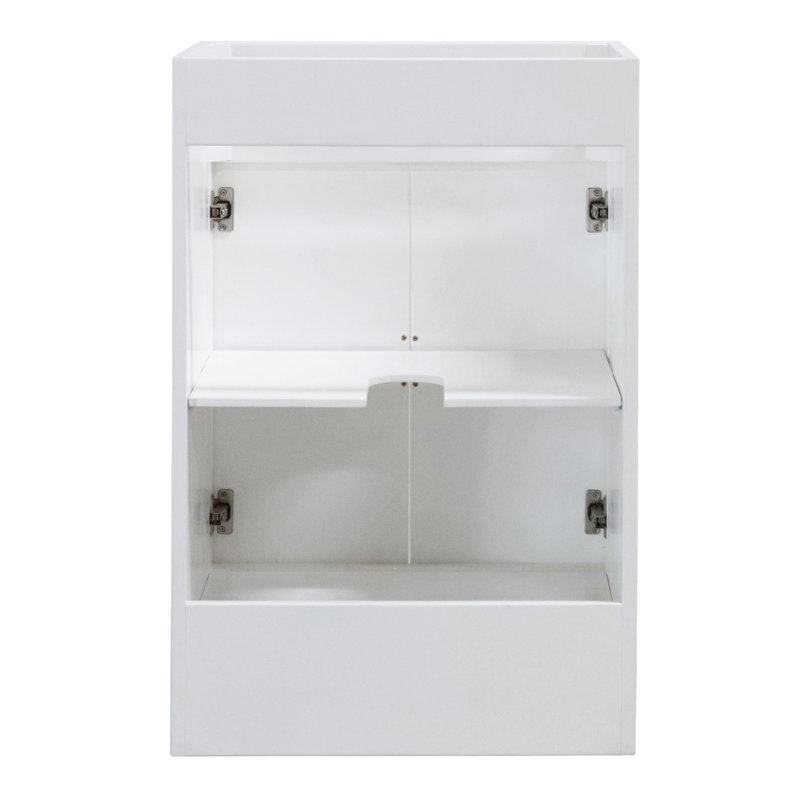 White Wood Freestanding Bathroom Vanity with Black Hardware