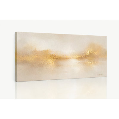 «Warm», art abstrait neutre sur toile, peinture horizon ivoire beige, décoration murale moderne sur toile tendue