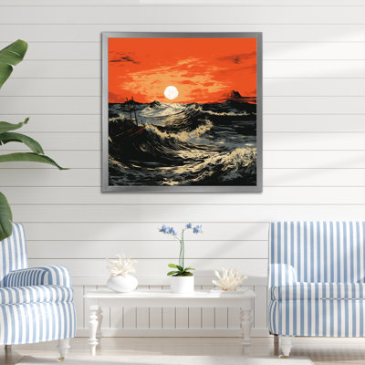 «Tangerine Skies Ocean Waves 4 - Coastal Sunset», art mural