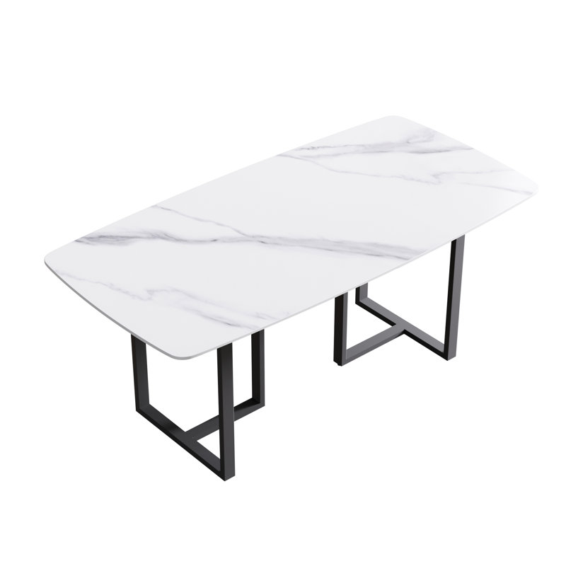 Table de salle à manger Evannie, Doré, Blanc neigeux, H 29,53 po x L 70,87 po x l 35,43 po