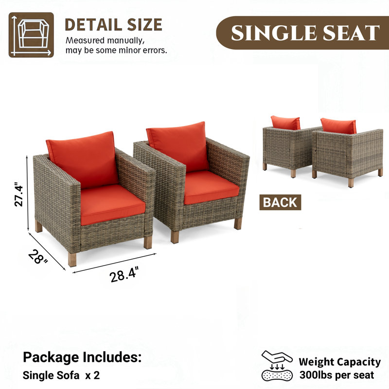 Chaises de patio pour l'extérieur avec coussins, Orange