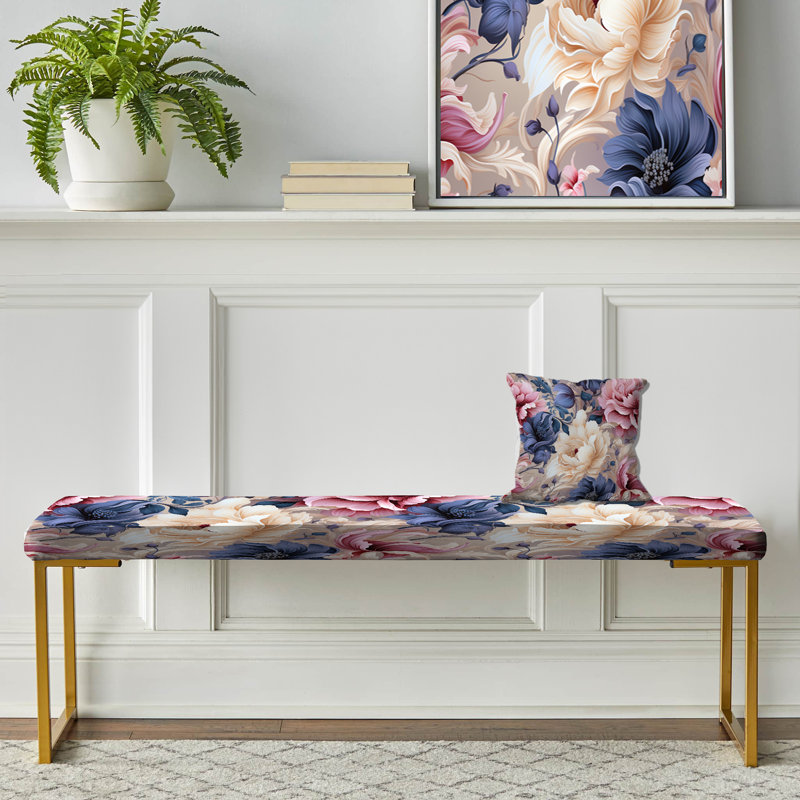 Banc floral rembourré or, Purple & White Flower Spiral Victorian Pattern