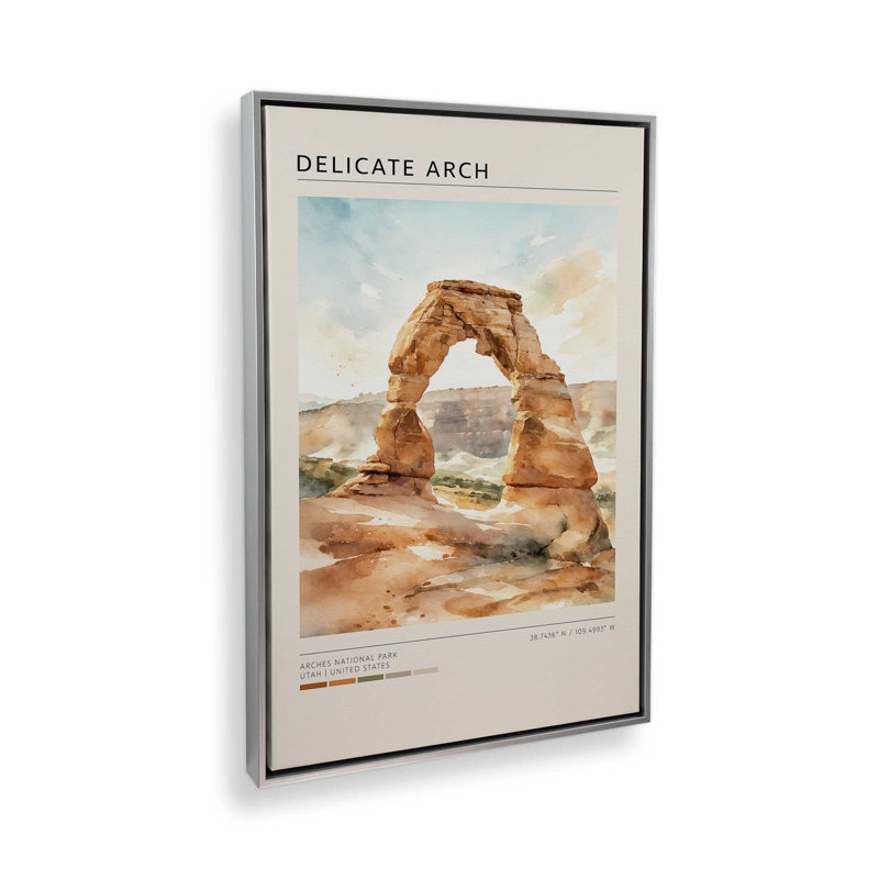 Delicate Arch, Utah, reproduction d'art sur toile, 8 po x 12 po, Cadre flottant en chrome poli