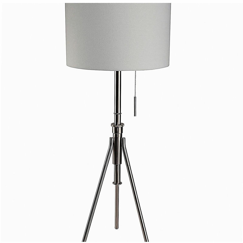 Retro style 1 piece floor lamp brushed silver steel tripod stand unique tall lamp pull switch 57 inches high, Brushed Chrome