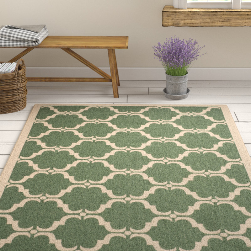 Kelley Hooked Indoor/Outdoor Rug, Green / Neutral, Rectangle 79 x 152 cm