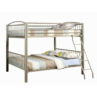 Metallic Gold Finish Contemporary Style Full Over Full Bunk Bed Full Metal Structure Movable Ladder Top Bed Rails Convert Into Two Separate Bed