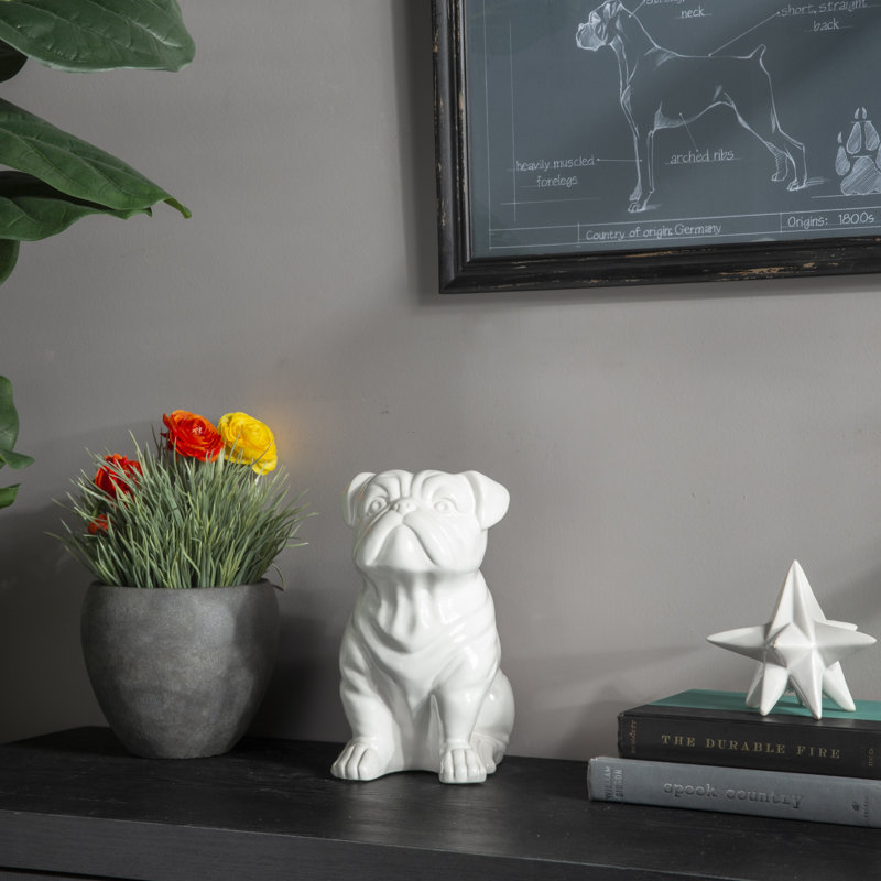 Bouledogue britannique assis en céramique Haizea, Blanc