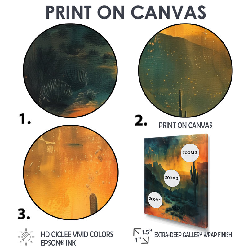 Cactus vert et orange clair de lune, impression de cactus du désert, Toile tendue, 20" H x 12" W