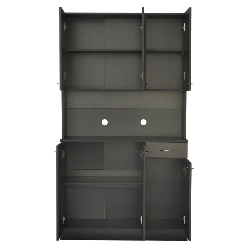 Armoire haute de 69,64 po pour la chambre à coucher en noir. 6 portes, 1 tablette ouverte, 1 grande armoire longue durée, 6 portes, 1 tiroir ouvert. Pièce fonctionnelle et attrayante