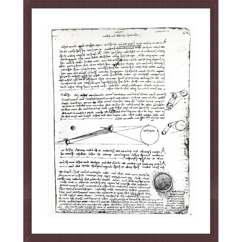 Astronomical diagrams fol. 2r from the Codex Leicester by Leonardo da Vinci -Framed Giclee Print, H 29,15 po x l 23,5 po