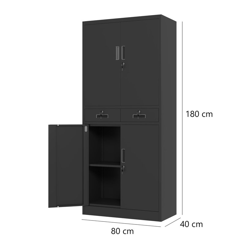 4 -Door 2 -Drawer Storage Cabinet, Black