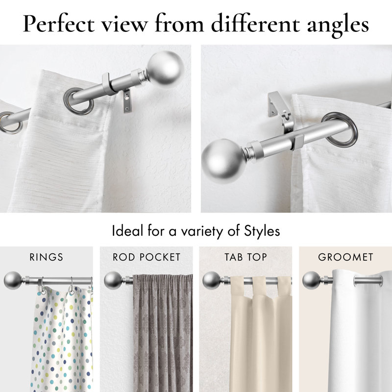 Tringle à rideaux simple réglable en métal Enmore, 48" - 84", Nickel satiné