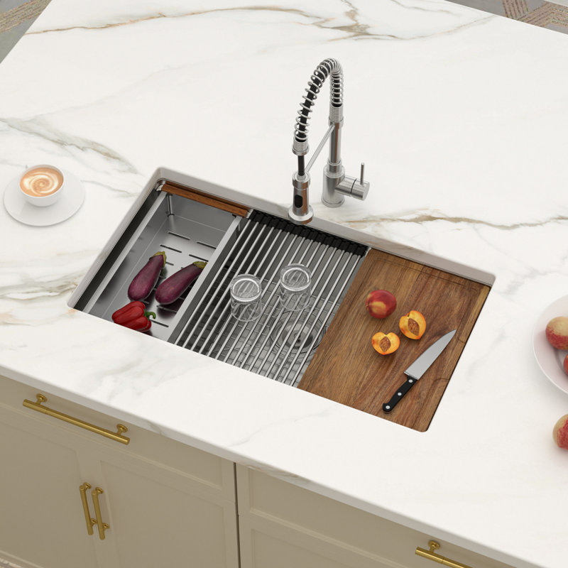 30" L x 19" W Undermount Kitchen Sink Workstation Single Bowl Sink 16 Gauge Stainless Steel Sink