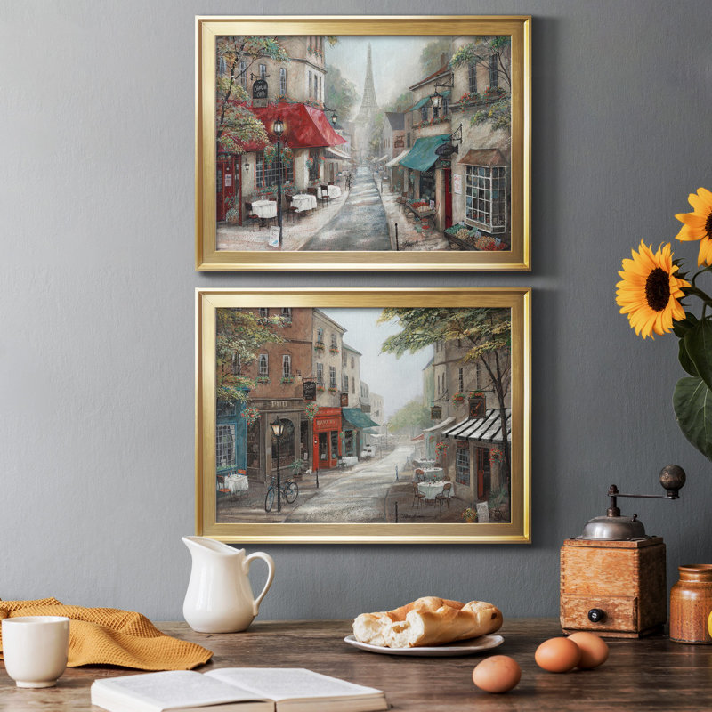 Eiffel View From Charlie's Café - Ensemble de 2 reproductions de cadres photo, H 30,5 po x l 45 po x P 1 po, Papier doré