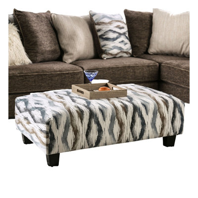 Contemporary Multi-Color Printed Microfiber Ottoman with Solid Wood Frame and Block Feet
