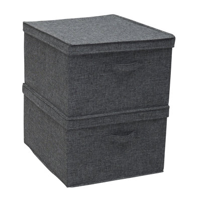 Medium Fabric Storage Bins, Set of 2, Storage Box with Fully Removable Lid, Luxe Graphite Fabric