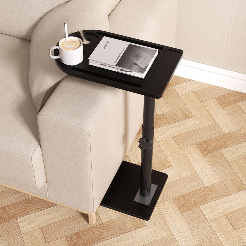 360° Rotatable Sofa Tray Table For Couch Arm - Height Adjustable End Table For Bed Or Chair With Phone & Tablet Slots, TV Tray Table, Side Table Tray For Small Spaces(Black,Arc)