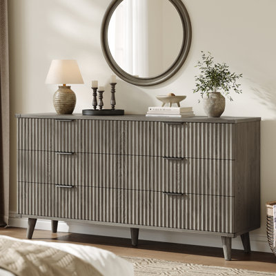6-Drawer Dresser With Wave-Fluted Panels, Modern Boho Storage Cabinet With Solid Frame And Metal Handles, Versatile Organizer For Bedroom, Living Room, Entryway, Hallway & Closet