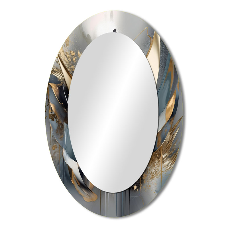 Abstrait formes abstraites et lignes IV - décor de miroir mural ovale doré, 36 po x 24 po