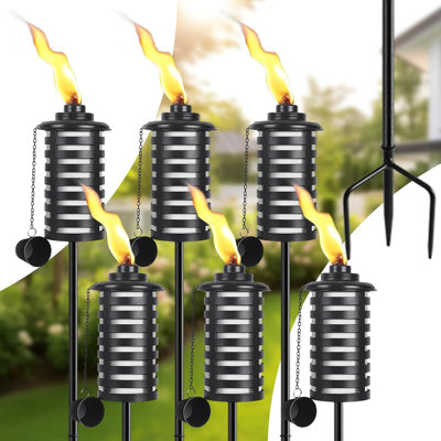 Ensemble de 6 torches à la citronnelle pour l'extérieur, 6 torches de jardin blanches 16 oz avec piquet de mise à la terre à 3 broches