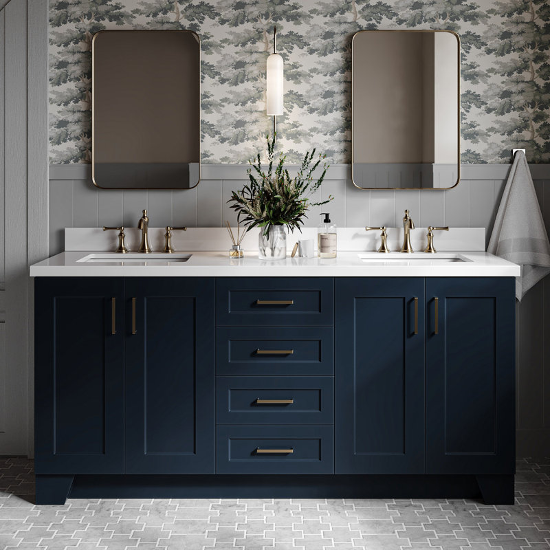 73 IN.  Single Bathroom Vanity, Midnight Blue, Rectangular,  White Quartz