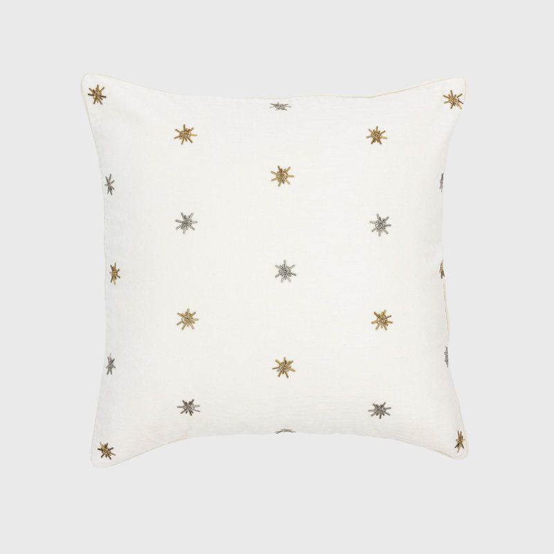 Embroidered Star Cotton Throw Pillow Cover and Insert, Cream