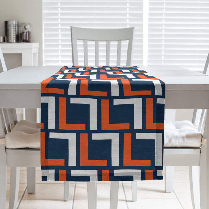 Chemin de table Carolina, 90 po x 16 po, polyester, Orange / blanc / bleu