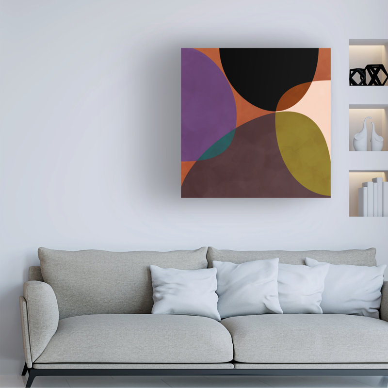 Rouleau de bolognaise, milieu, cercles, terre cuite, noir sur toile, H 35 po x l 35 po