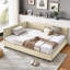 Lit tapissier double en velours beige avec et pour le salon de la chambre à coucher-1231373356