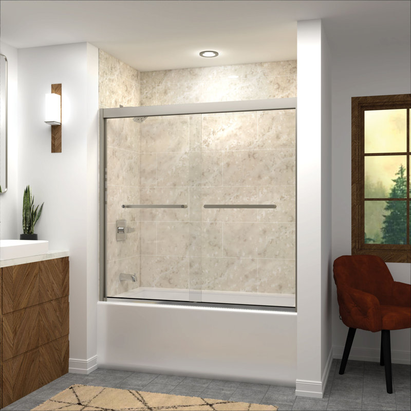 Porte de douche demi-cadre l 57,75 "x H 58" Frederick, Nickel
