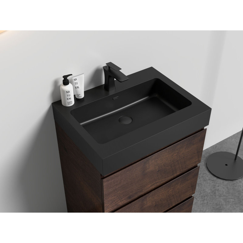 Lavabo intégré en quartz d'ingénierie sans drain ni robinet, couleur noir mat